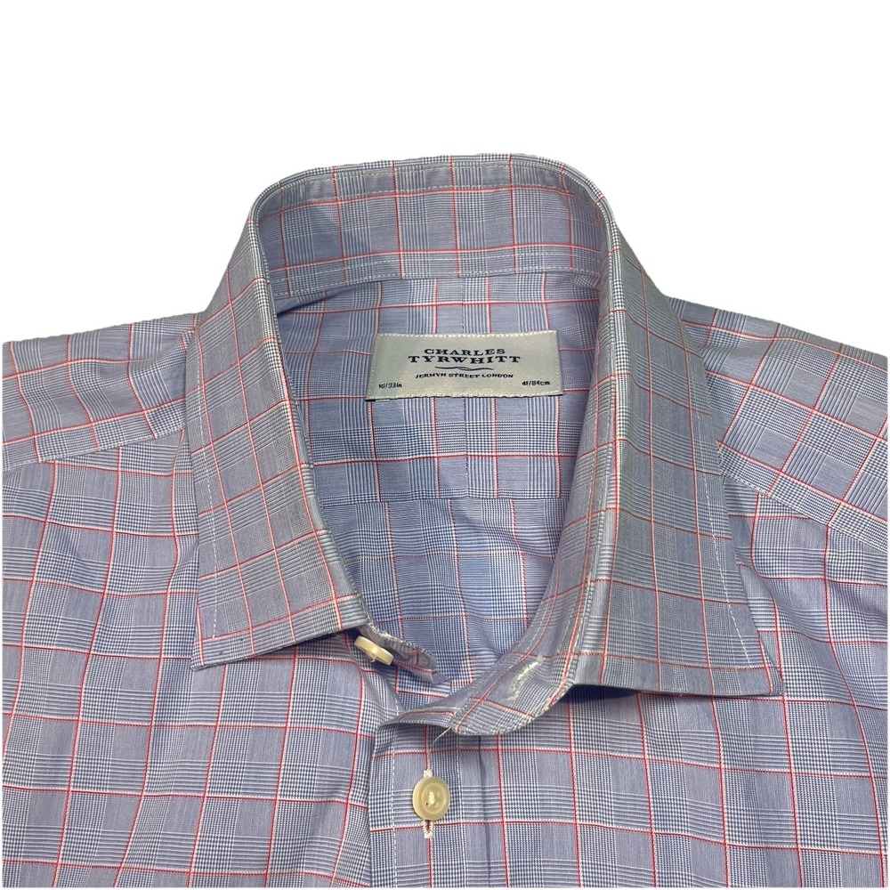 Charles Tyrwhitt Men's Button Down Dress Shirt 16/33 blue Window Pane EUC